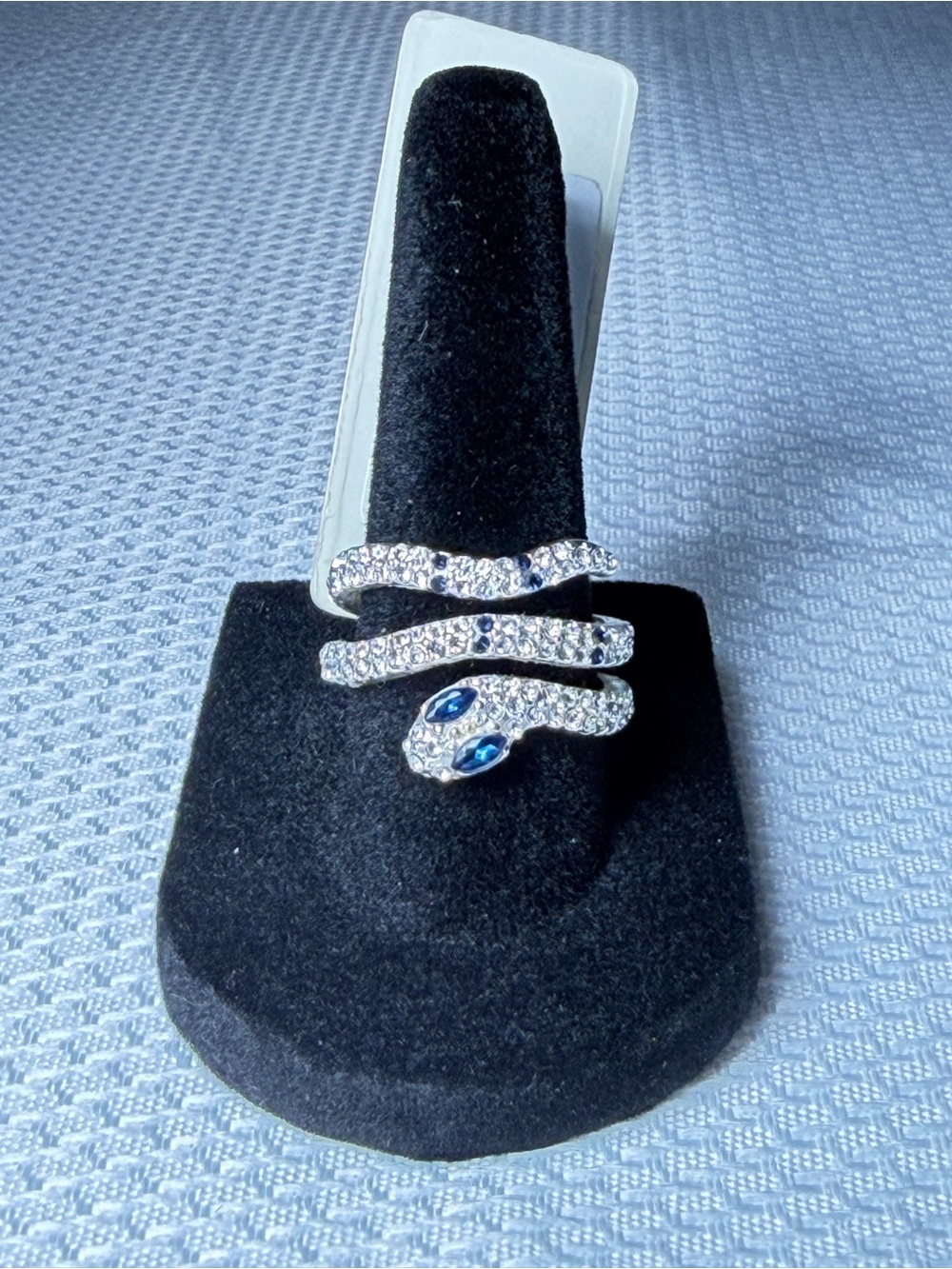 Crystal Snake Wrap Ring w/Blue Stone Eyes